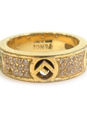 Auth FENDI Ring Gold Metal/Rhinestone - h32534j